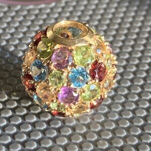 14k gold large bead sphere with multi gemstone